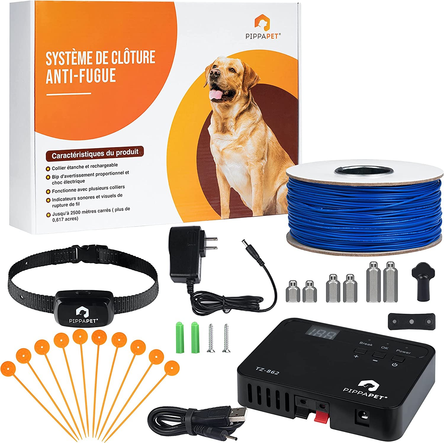 Cloture Anti Fugue Et Collier Pour Chien Jardin Parc Enclos Boitier Cable 200 M Collier Piquets 8